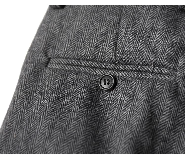 Men's Herringbone Pattern Trousers Slim Fit Retro Tweed Wool Dress Pants3