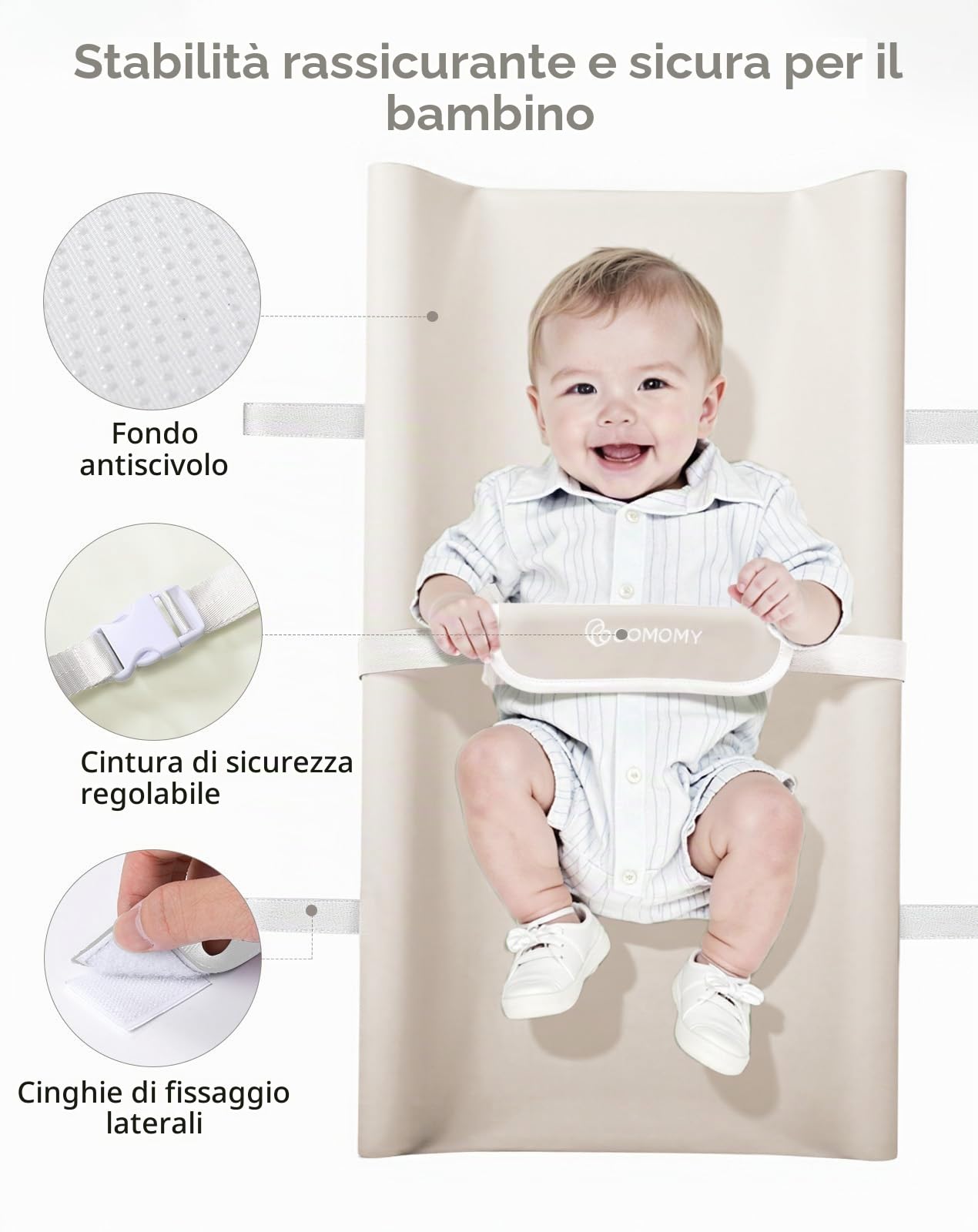 COMOMY Materassino fasciatoio in pelle vegana con copertura in poliuretano impermeabile e morbida, tappetino fasciatoio a cuneo anti-rotolo e antiscivolo, con cinghie di sicurezza, tappetino portatile