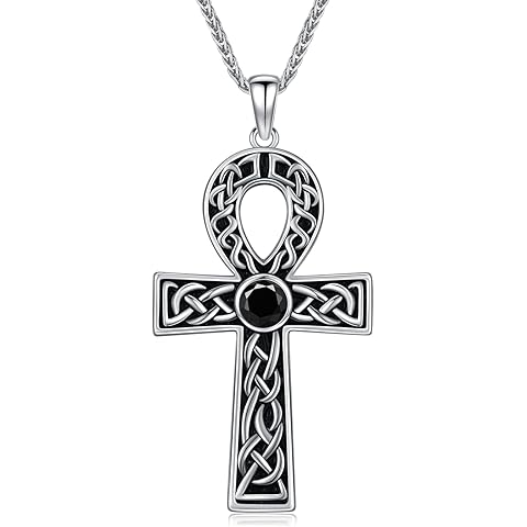 Ankh Necklace Men 925 Sterling Silver Ankh Cross Pendant Necklace Ankh Amulet Egypt...