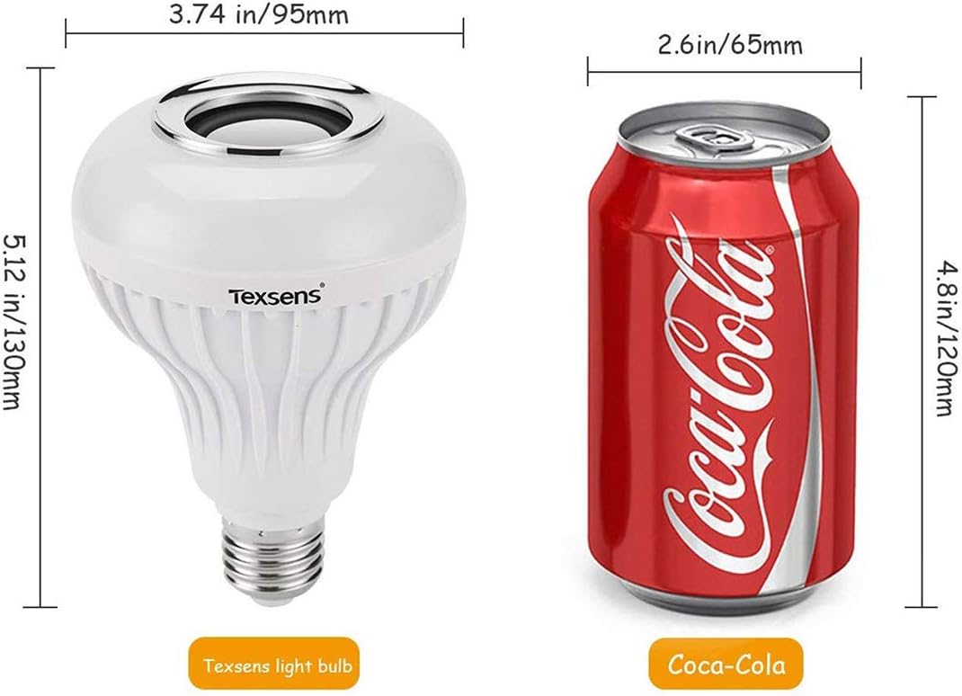 Texsens LED Light Bulb Bluetooth Speaker, 6W E26 RGB Changing Lamp Wireless Stereo Audio with 24 Keys Remote Control