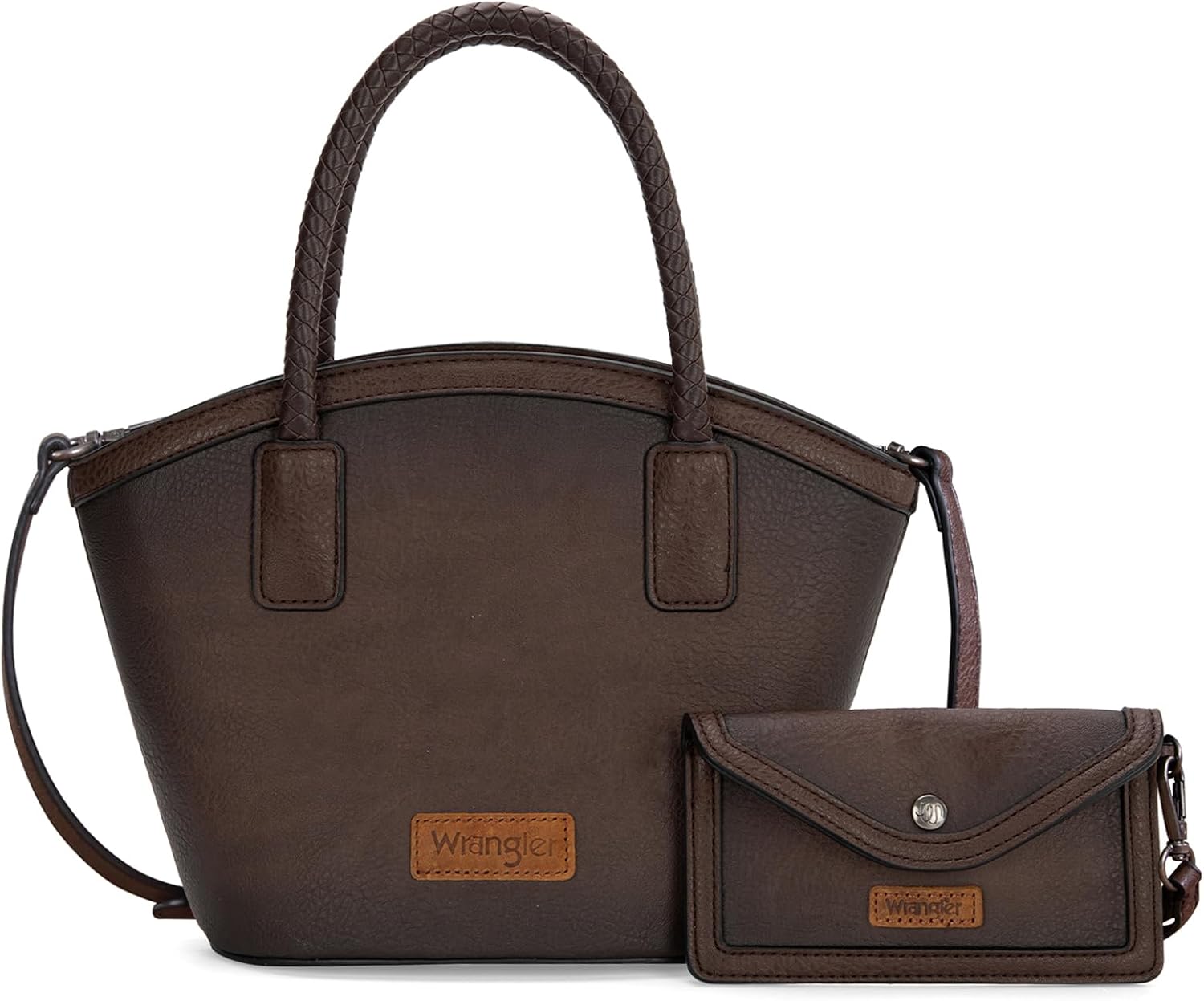Wrangler 2 Pcs Small Tote Bag for Women Distressed Shoulder Purse Woven Handle Crossbody Bags with Small Wallet Purse