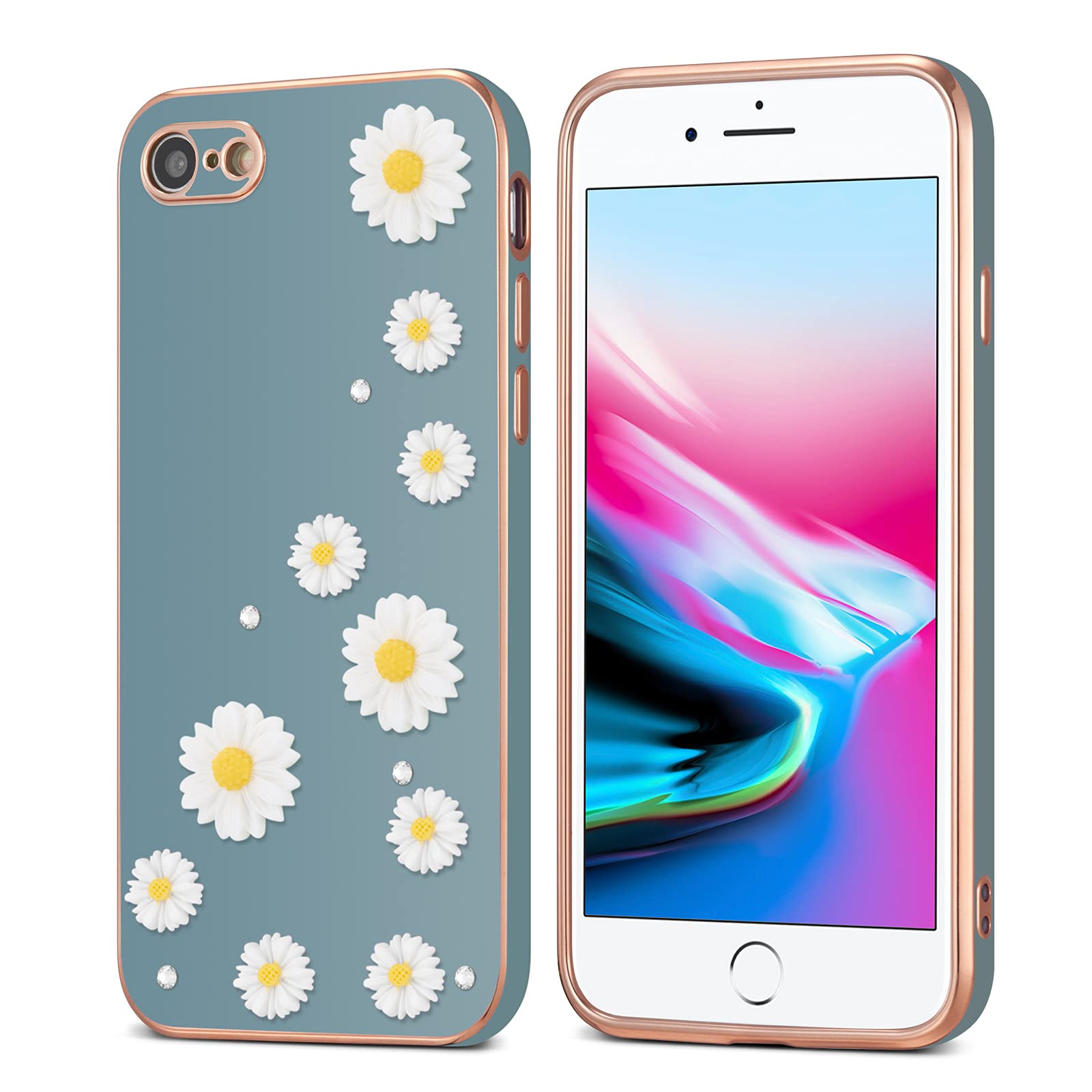 ZCDAYE Case for iPhone 7 iPhone 8 iPhone SE 2020, Daisy Sparkling
