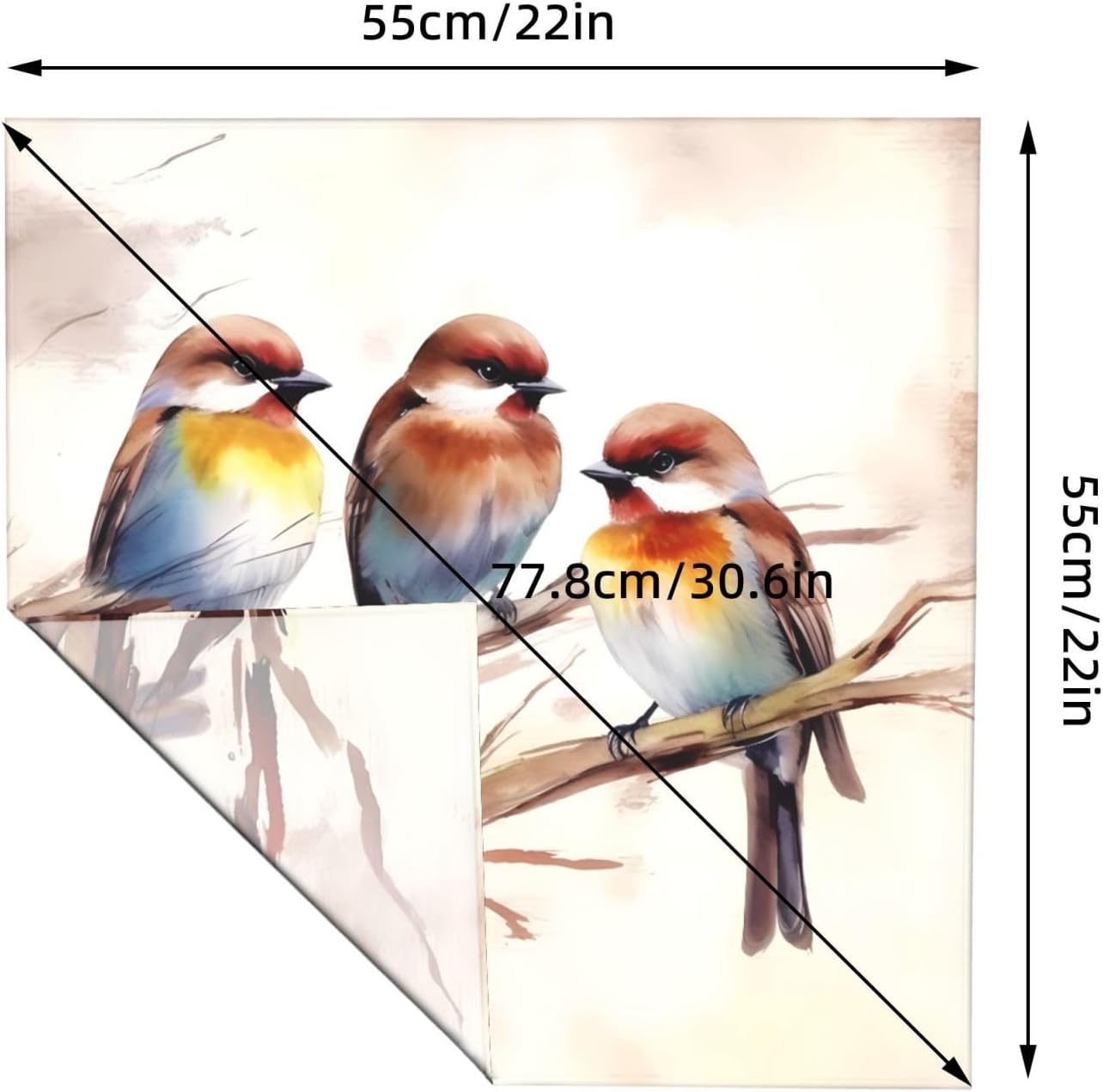 Birds Resting on Tree Branch Bandanas for Men Women Sports Cooling Face Cover Square Scarfs Multi-Use Headband Neckerchief 22x22 in Sun Protection Neck Wraps Gift for Festival Party