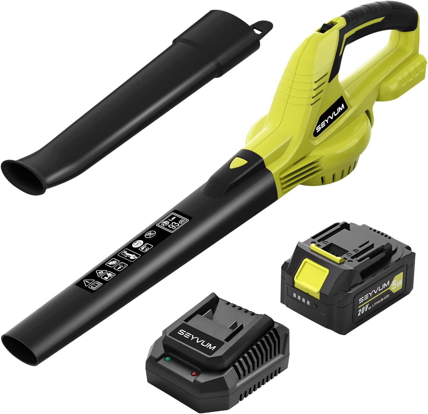 SEYVUM Leaf Blower 20V, 2 Speed 5.0 Ah Battery Cordless Electric Leaf Cleaner for Lawn Care, 320CFM 150MPH Blower for Patio, Garden, Cars & Depot, Fast Charger Included