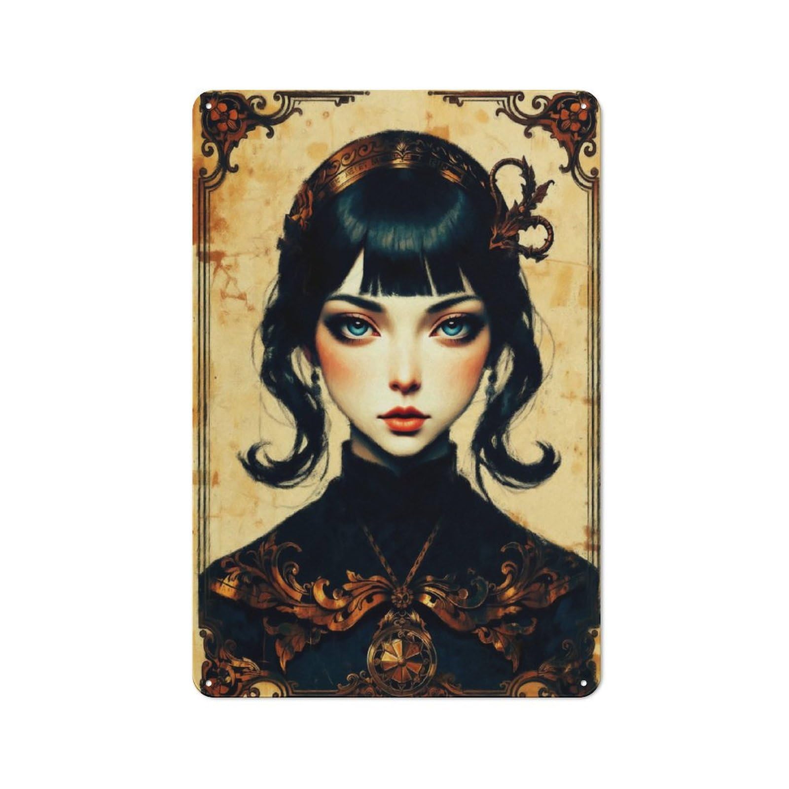 Junmoney Portrait Of A Woman With Ornamentation 30X20cm Industrial-Style Tin Sign With For Hallway Wall, A Metal Wall Feature For A Newly Arranged Hallway