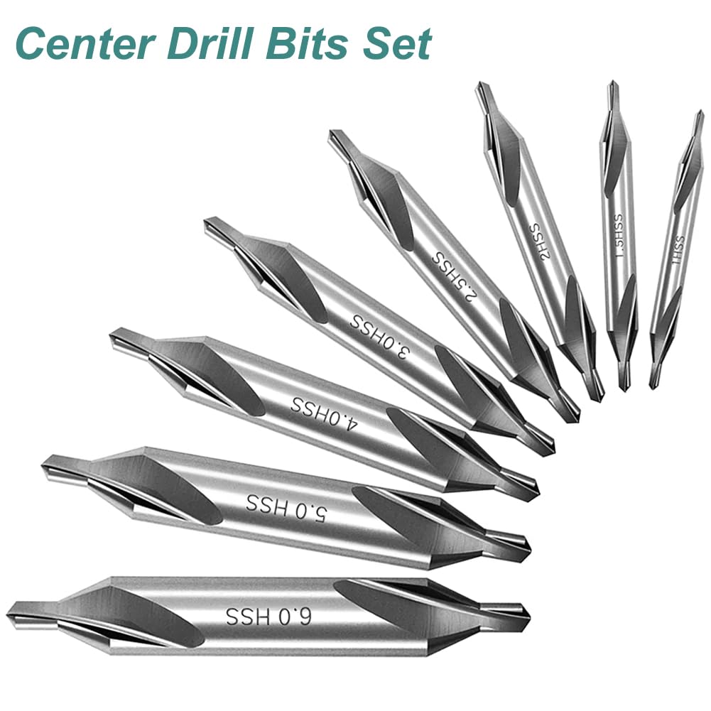 7-Piece Cobalt Center Drill Bits Set M35 Steel - 60 Degree Angle Sizes 1.0-5.0mm For Metalworking