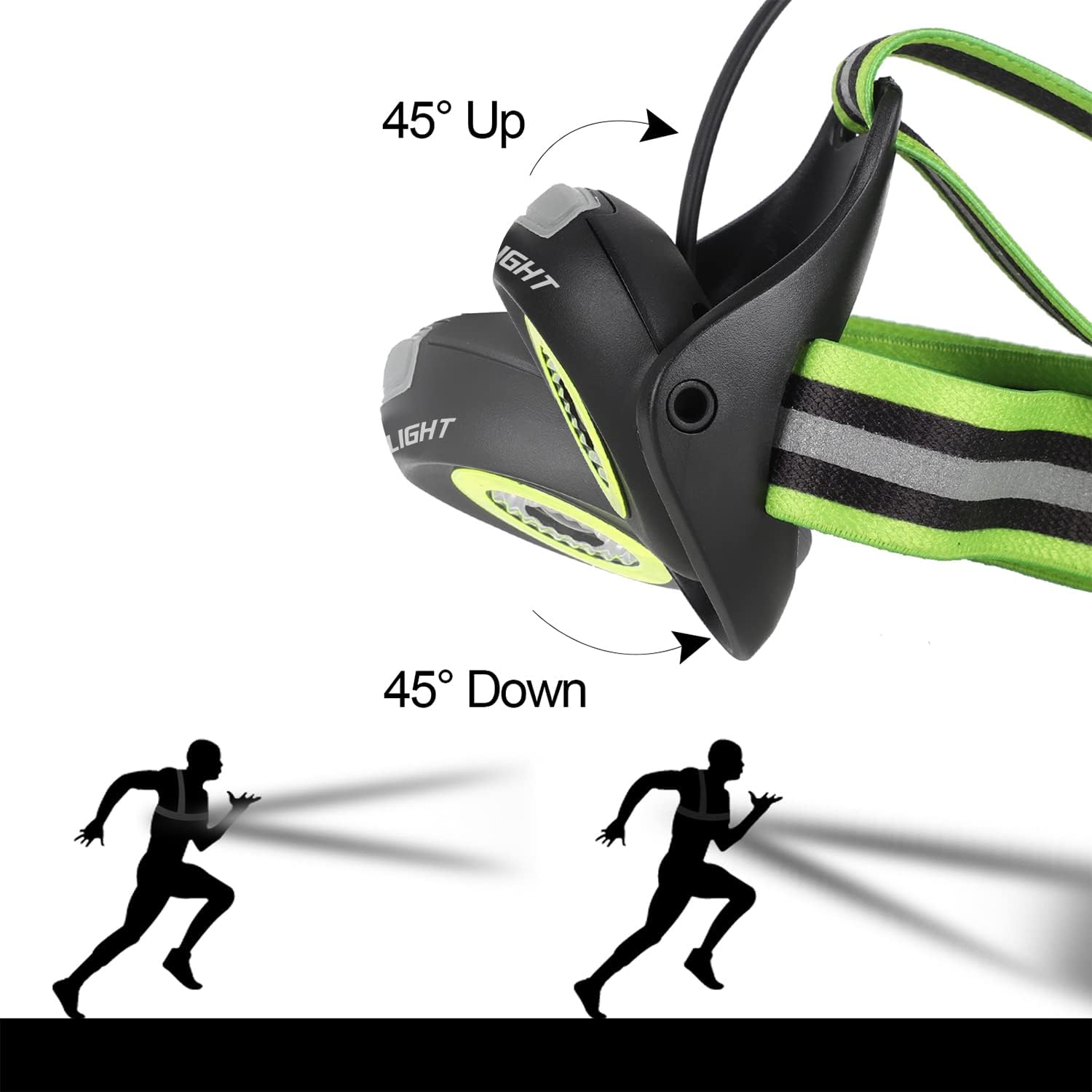 Выява паказвае веласіпедны бегавы нагрудны ліхтарык West Biking з кроплямі вады, што паказвае яго воданепранікальнасць па класе IPX-5, абарону ад пырскаў або распылення вады з усіх бакоў.