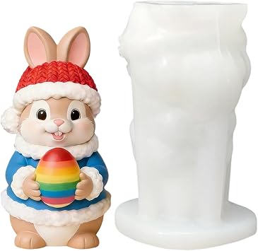 Easter Bunny Silicone Mold, 3D Rabbit Figurine Maker, 12x8x5cm Bunny with Easy Pop, Durable Resin Casting Supply, Home Decor with Detailed Design, Animal Soap Mold for Easter