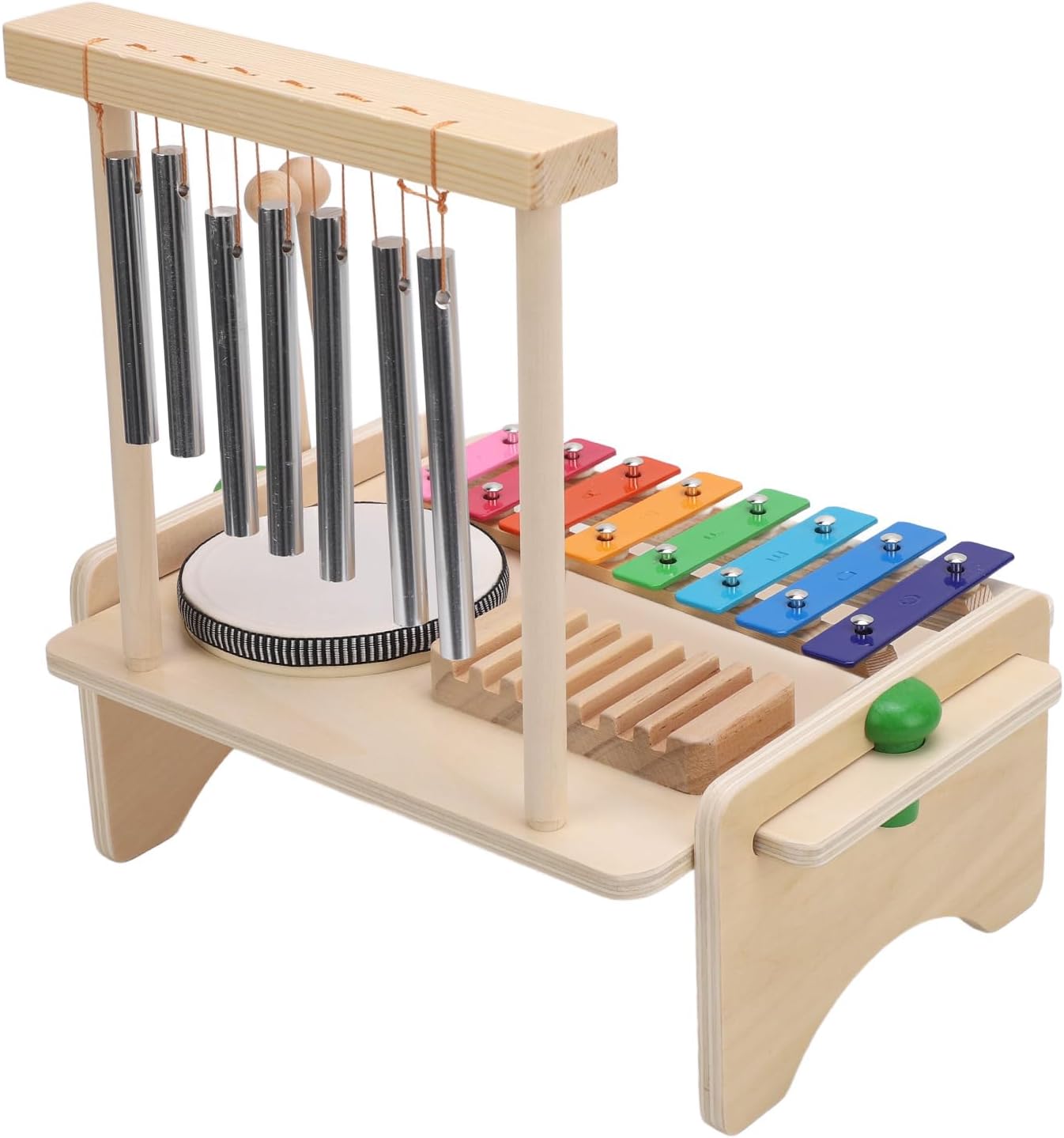 Asixxsix Kids Percussion Instrument Set, Multifunctional Easy Assembly Kids Xylophone, Montessori Musical Instrument with Drum Sticks Chimes for Toddlers Early Learning