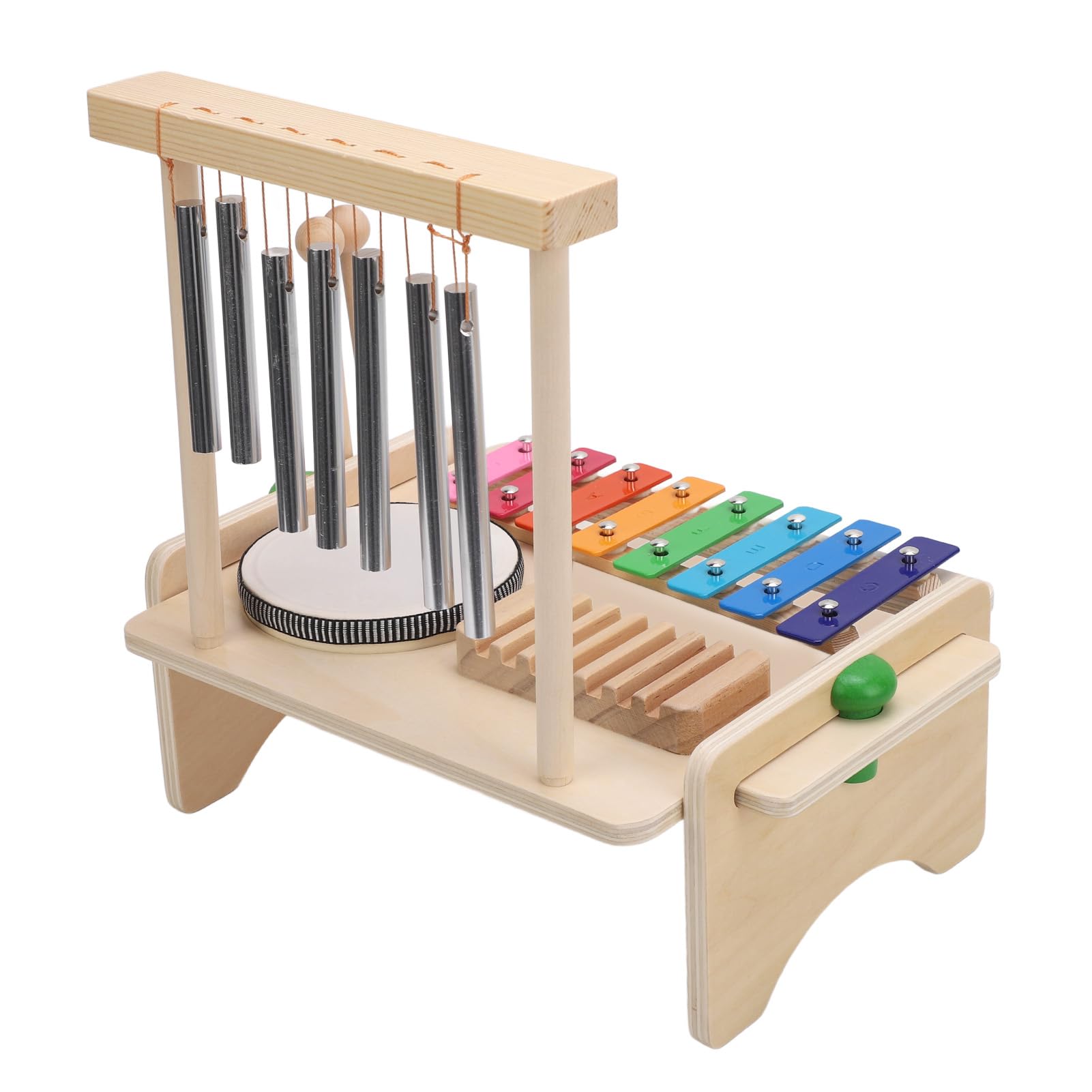 Set Batteria per Bambini, Set Batteria per Bambini Strumenti Musicali Montessori, Strumenti Musicali in Legno con Raschietto per con Carillon Xilofono, Regalo di Compleanno per 1 3 Anni