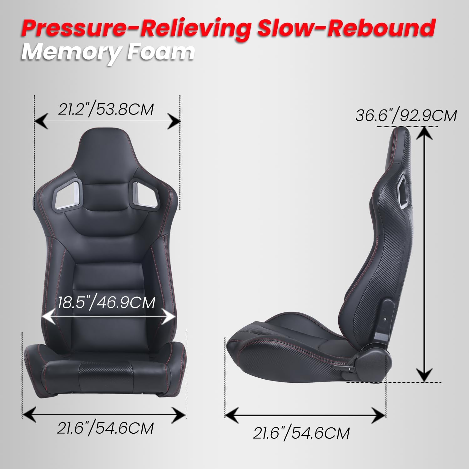 Universal Racing Seats for Cars, 1 Pair Race Car Seats with Dual Lock Sliders, Black PVC Leather, 165° Adjustment, 21.6"*36.6"*21.6"