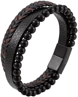 Calming Anxiety Bracelet for Men Natural Volcanic Stone Bracelet for Anti Anxiety Agate Stone Leather Bracelet Histone Germanium Lymphvity Detox Bracelet Calming Bracelets for Anti Anxiety