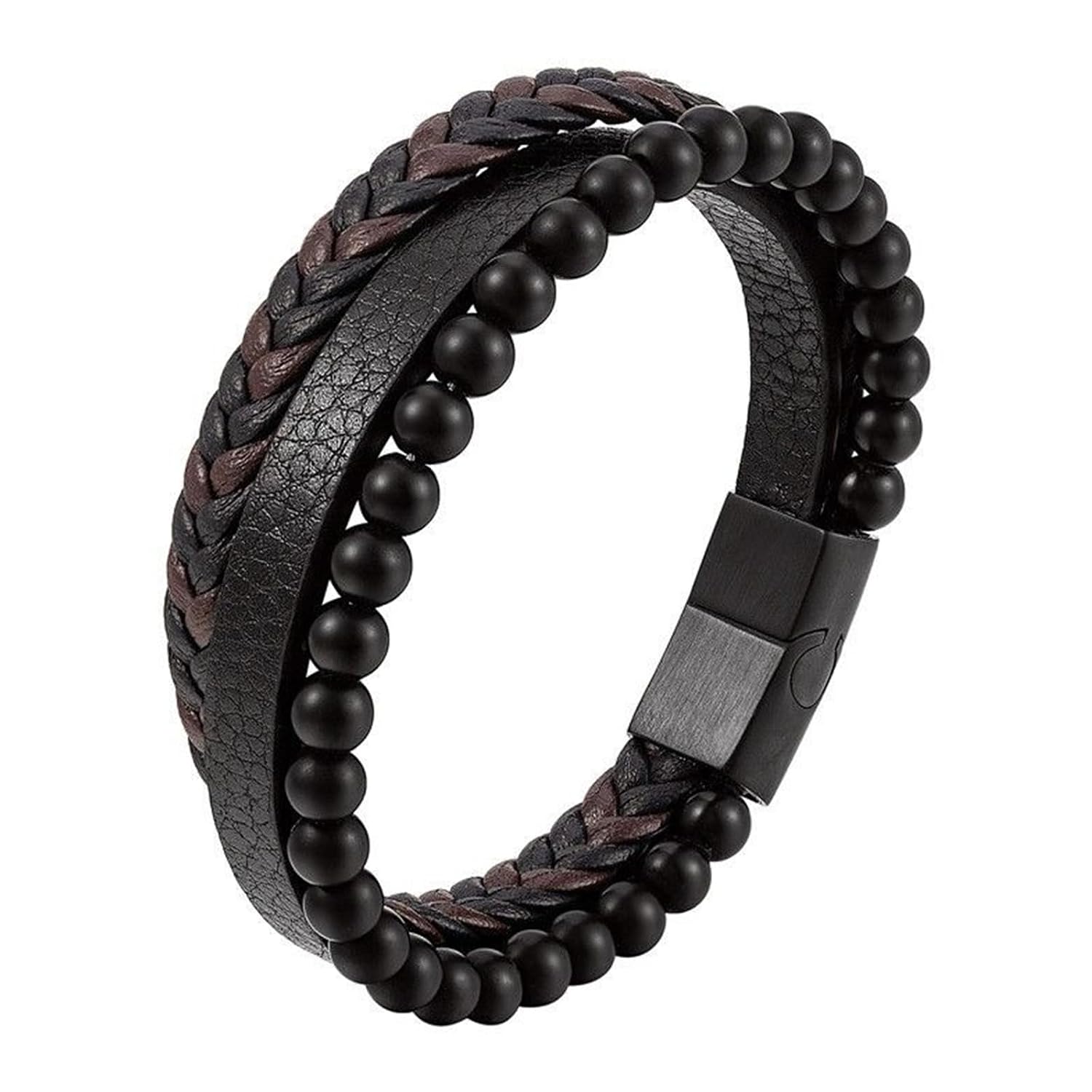 Calming Anxiety Bracelet for Men Natural Volcanic Stone Bracelet for Anti Anxiety Agate Stone Leather Bracelet Histone Germanium Lymphvity Detox Bracelet Calming Bracelets for...