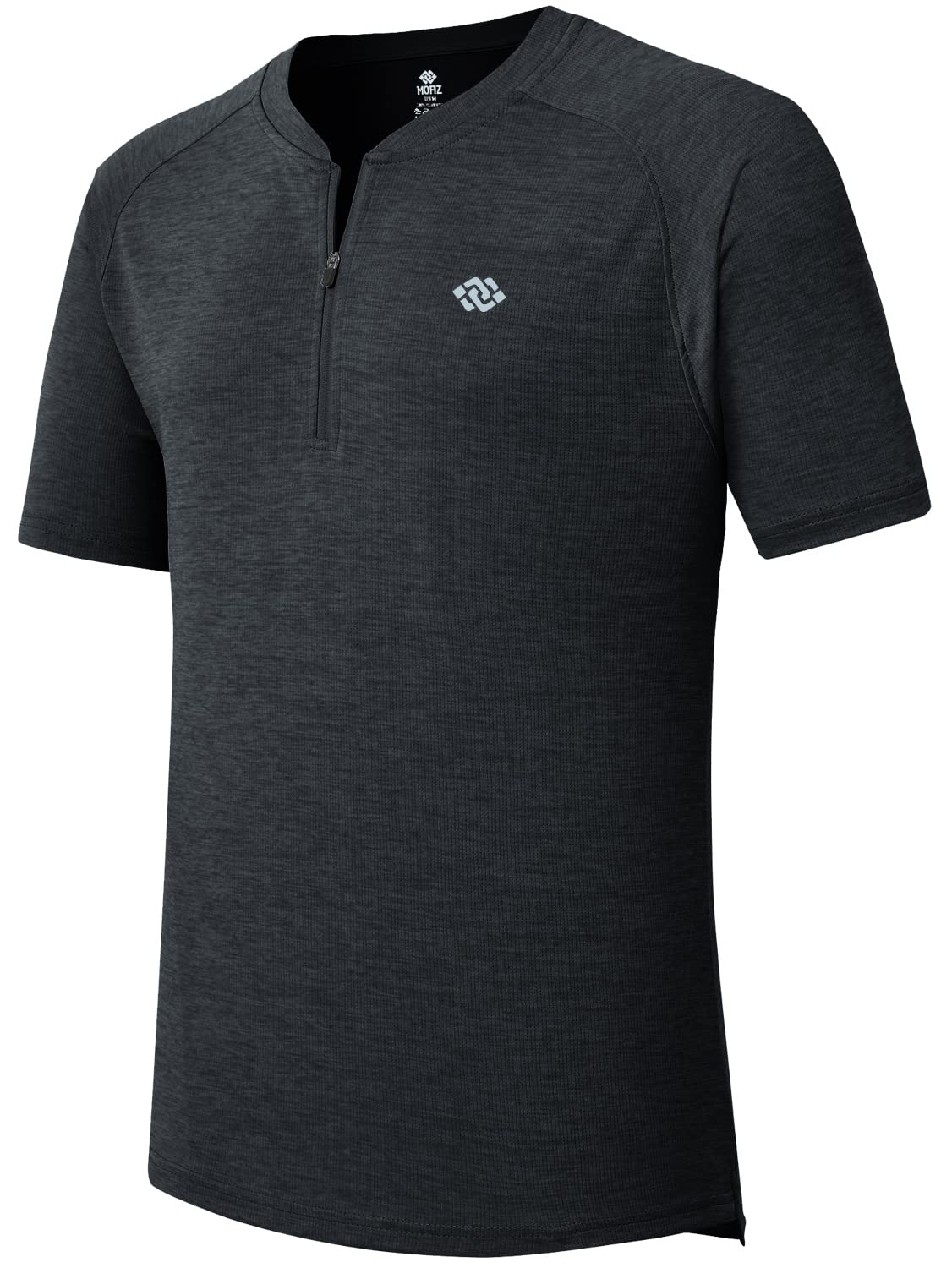 MoFizMen's Short Sleeve Henley T-Shirt Quick Dry Collarless Athletic Fit Casual Shirt with Quarter Zip