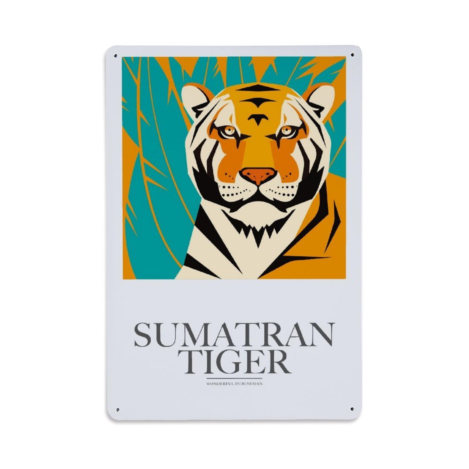 Indonesian Animal Wildlife Vintage Sumatran Tiger Design Metal Tin Sign Plaque Wall Decor for Cafe, Man Cave, Club Bar, Office, Home Garden Round Metal Poster 8x12Inch