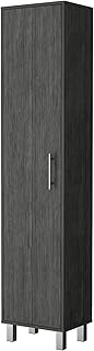FM FURNITURE Lawen Tall Storage Cabinet, Single Door, 3 Broom Hangers,Smokey Oak