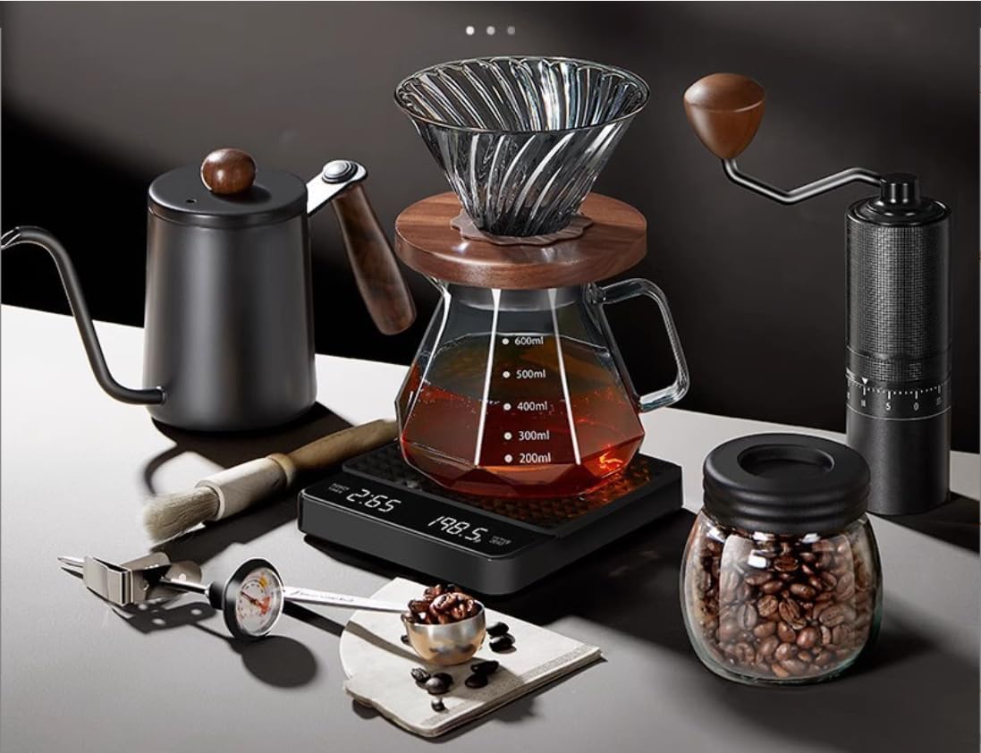 Portable Outdoor Combination Hand Brewing Coffee Set Gift Box (10 Pieces) Hand Grind Coffee Full Utensil for Travel/Camping/Wild Fishing/RV/Party