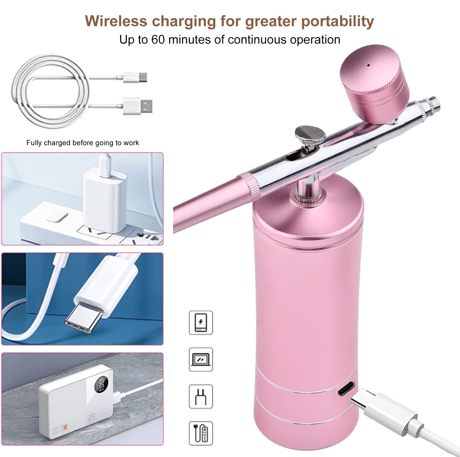 Daakro Wireless Airbrush Set, Portable Handheld Cordless Airbrush Gun, Mini Rechargeable Air Brush for Makeup, Cake Decoration, Tattoos, and Face Painting