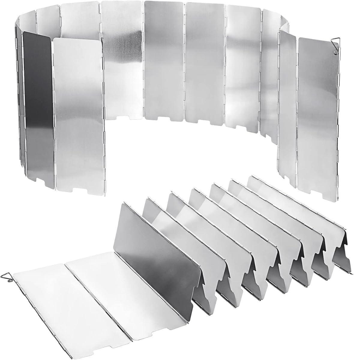 2 Pack Camping Stove Windscreen 16 Plates Folding Outdoor Stove Windscreen Aluminum Camp Stove Windscreen with Carrying Bag, Camping Stove Windshield for Camping Picnic, Backpacking, Cooking