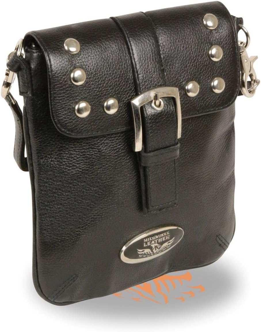 Milwaukee Leather MP8805 Women's Black Small Leather Studded Shoulder Bag