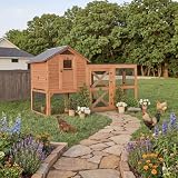 Backyard Discovery Rustic Roots Cedar Wooden Chicken Coop for Up to 6 Chickens with Automatic Door, Nesting Box, Wire Mesh Run, Roosting Bars, Steel Roof, Removable Floor Mats, Rooster and Hen House