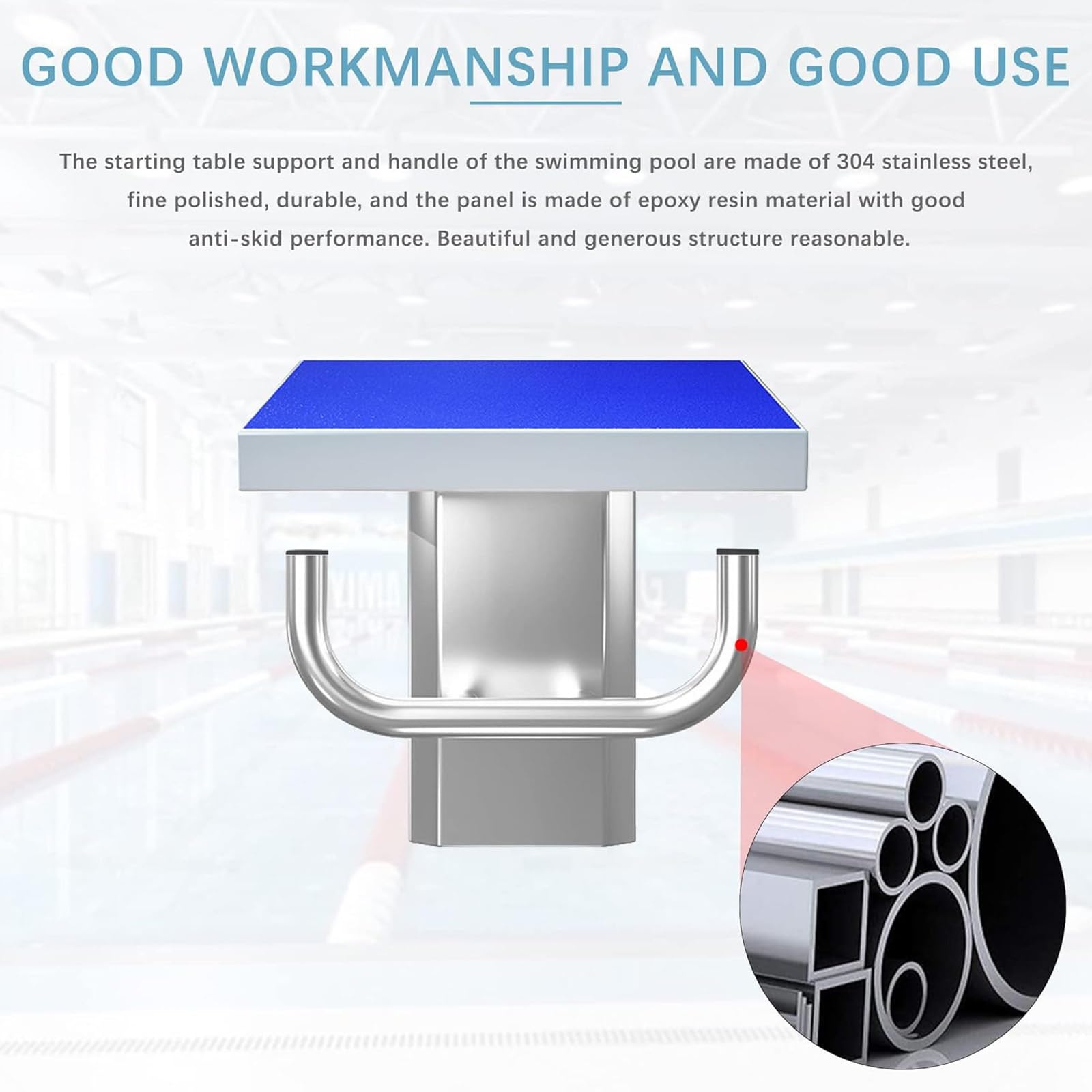 Piattaforma per immersioni in piscina con base in acciaio inox, superficie inclinata antiscivolo, angolo di 9°, capacità 300 kg per piscina attuale e competizione
