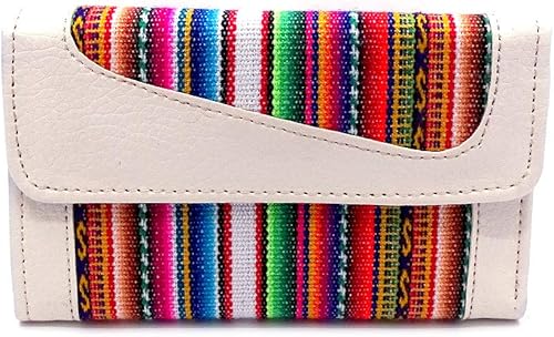 Mia Jewel Shop Billetera triple de cuero con estampado tribal multicolor con ventana de identificación y ranuras para tarjetas, bolsas hechas a mano