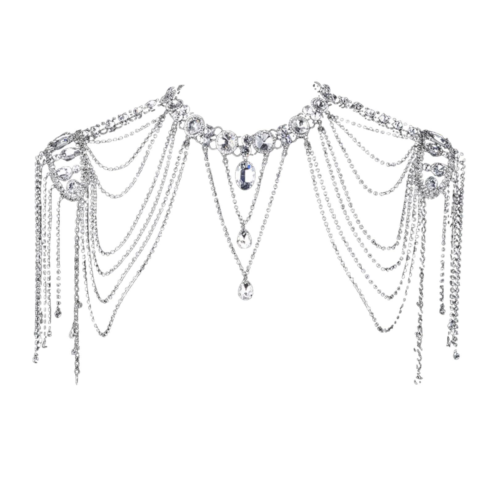 Collar de cadena de hombro con borlas de cristales, accesorio de joyería corporal multicapa para mujer, suministros de brazo de boda
