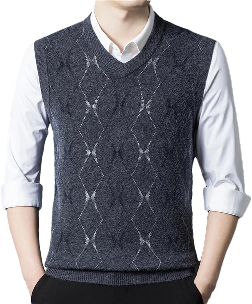 Men's Vest Sleeveless Sweater Vest Rhombus Sweater Vest Business Casual Knitted Sweater