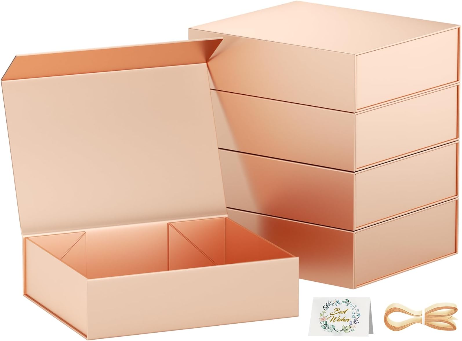 Gift Boxes with Lids, 11.5x7.8x3 In Rose Gold Gift Box for Presents Magnetic Closure for T-Shirts, Gloves, Scarves, Books, Baby Clothes, Clothing Gift Wrap, Contains Card, Ribbon (5PACK)