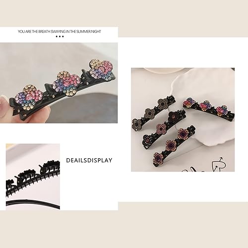 Miniatura 5 de Rsvelte - Pinzas para el cabello trenzadas con piedra de cristal brillante para mujer, clip de pelo trenzado con 3 clips pequeños, clip de pelo
