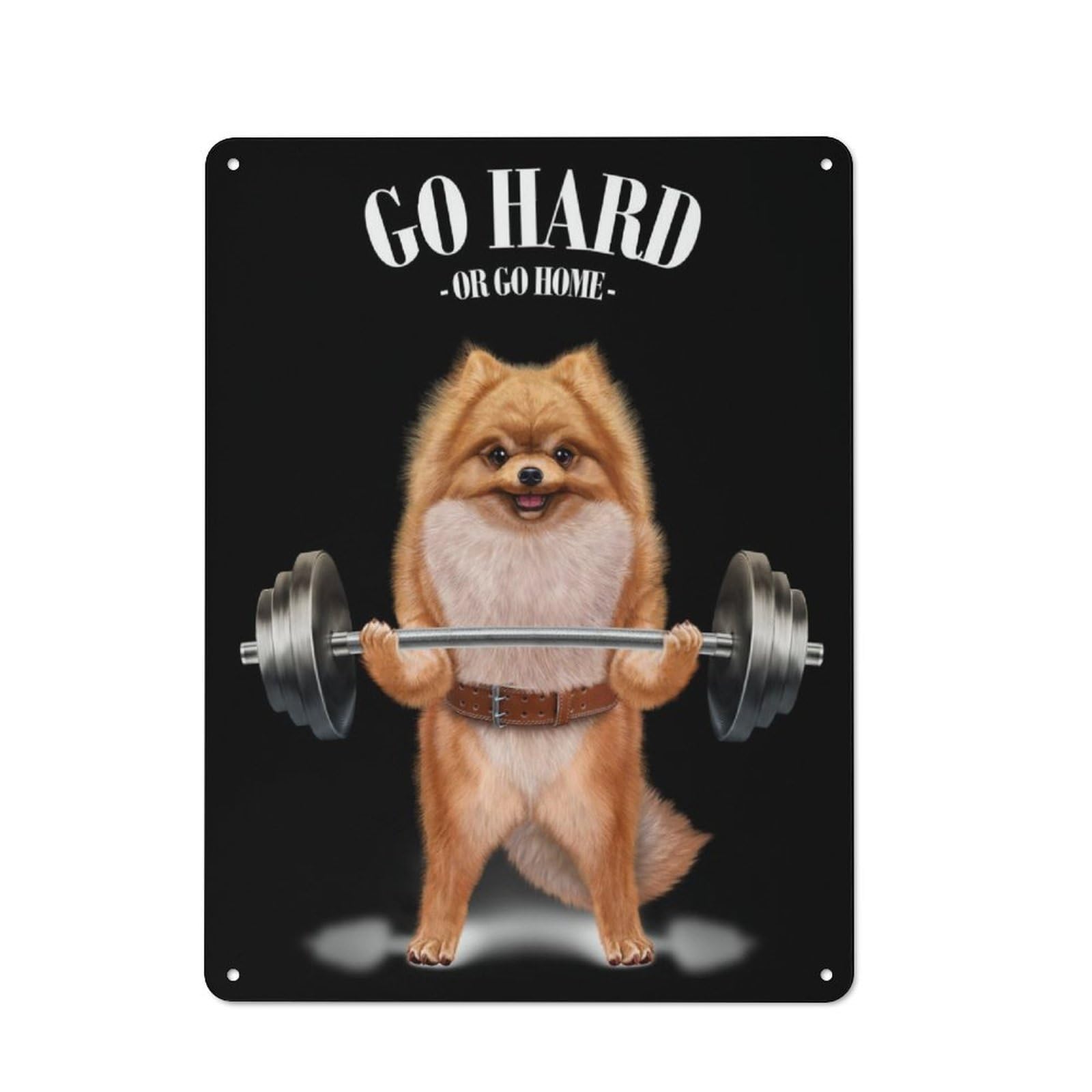 Junmoney Pomeranian Weightlifting Rustic Tin Wall Plaque 40X30cm For Living Room Wall, For Kitchen, Dining Room And Home Bar Wall Decor