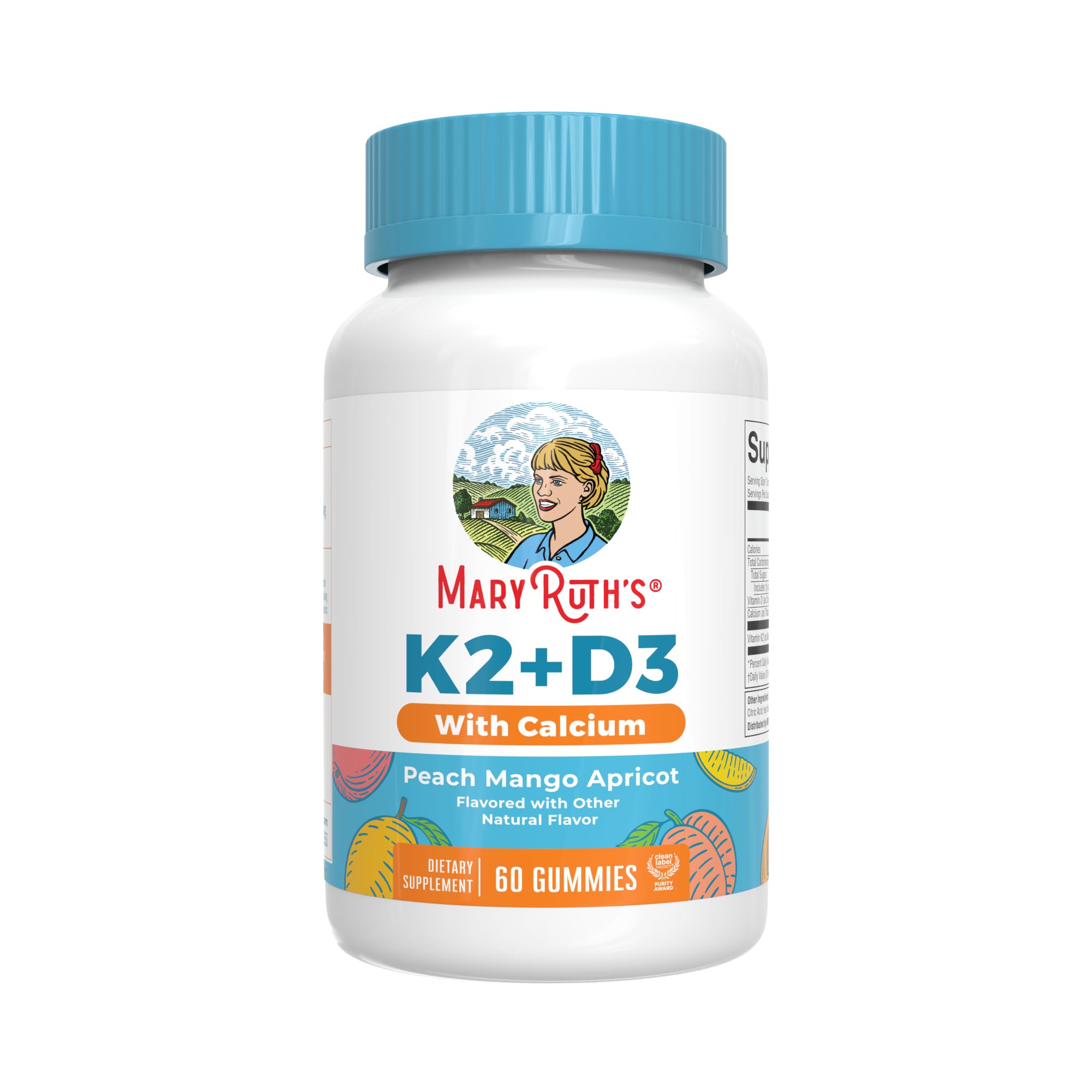MARYRUTH'S Vitamin D3 K2 Calcium Gummies, Bone Health, 2 Month Supply, 60ct