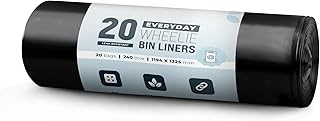 Ecobag - 20 Pack Eco-Friendly Wheelie Bin Liners - 240L - Heavy Duty & Leak Resistant Recycling Bags for Garden, Kitchen, House, Office & Caterers (1194 × 1325mm) (Everyday (18μm))