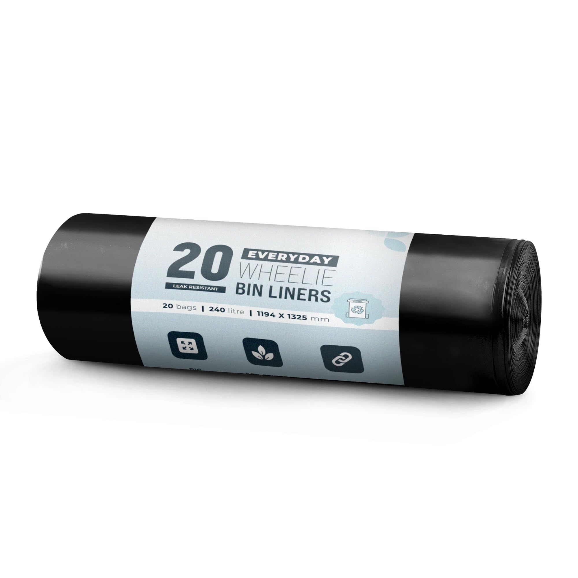 20 Pack Eco-Friendly Wheelie Bin Liners - 240L - Heavy Duty & Leak Resistant Recycling Bags for Garden, Kitchen, House, Office & Caterers (1194 × 1325mm) (Everyday (18μm)