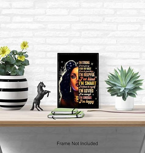 Miniatura 5 de Empowered Black Women Afro American Wall Art - Citas motivacionales positivas inspiradoras - Decoración del hogar con afirmaciones positivas "I Am