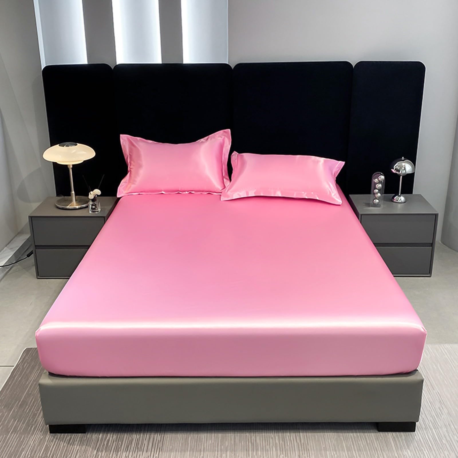 Gestepptes Wasserdichtes Spannbettlaken 3-Teiliges Set,Matratzenschoner Atmungsaktiv Kühlend,Hypoallergen Geräuschlos Matratzenschoner für Vier Jahreszeiten(Pink,180x200cm)