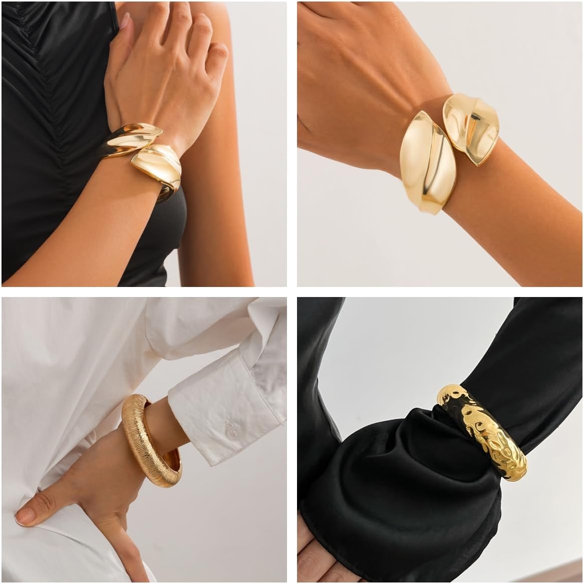 Chunky Gold Tone Bracelets for Women, Bangle Bracelets for Women Bracelets Stack Non Tarnish Trendy Wide Hinged Cuff Open Bracelet Dainty Minimalist Jewelry - Image 4