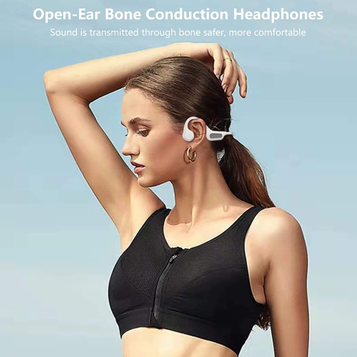 Vero Auricolari Sportivi Senza Fili Conduzione Ossea Cuffie Bluetooth Wireless Impermeabili IP56, Orecchio Aperto Auricolare Stereo, Leggero Cuffie da Corsa Senza Fili Cancellazione del Rumore White