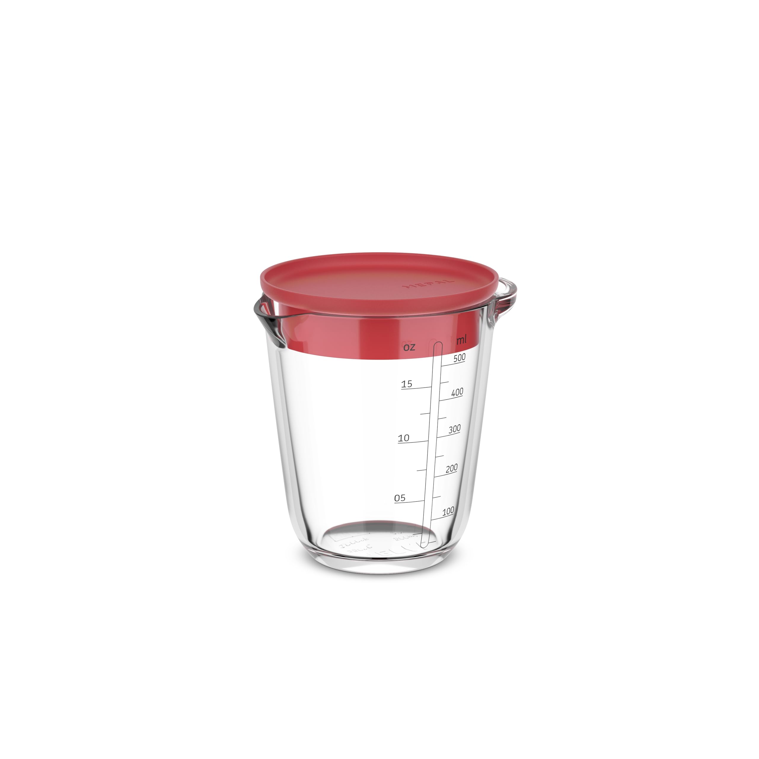 Mepal - Glass Measuring Jug with Lid Chef it - Easy-to-read engraved Scale - Microwave & Oven Safe (Without Lid) - Dishwasher Safe - 500 ml - Coral
