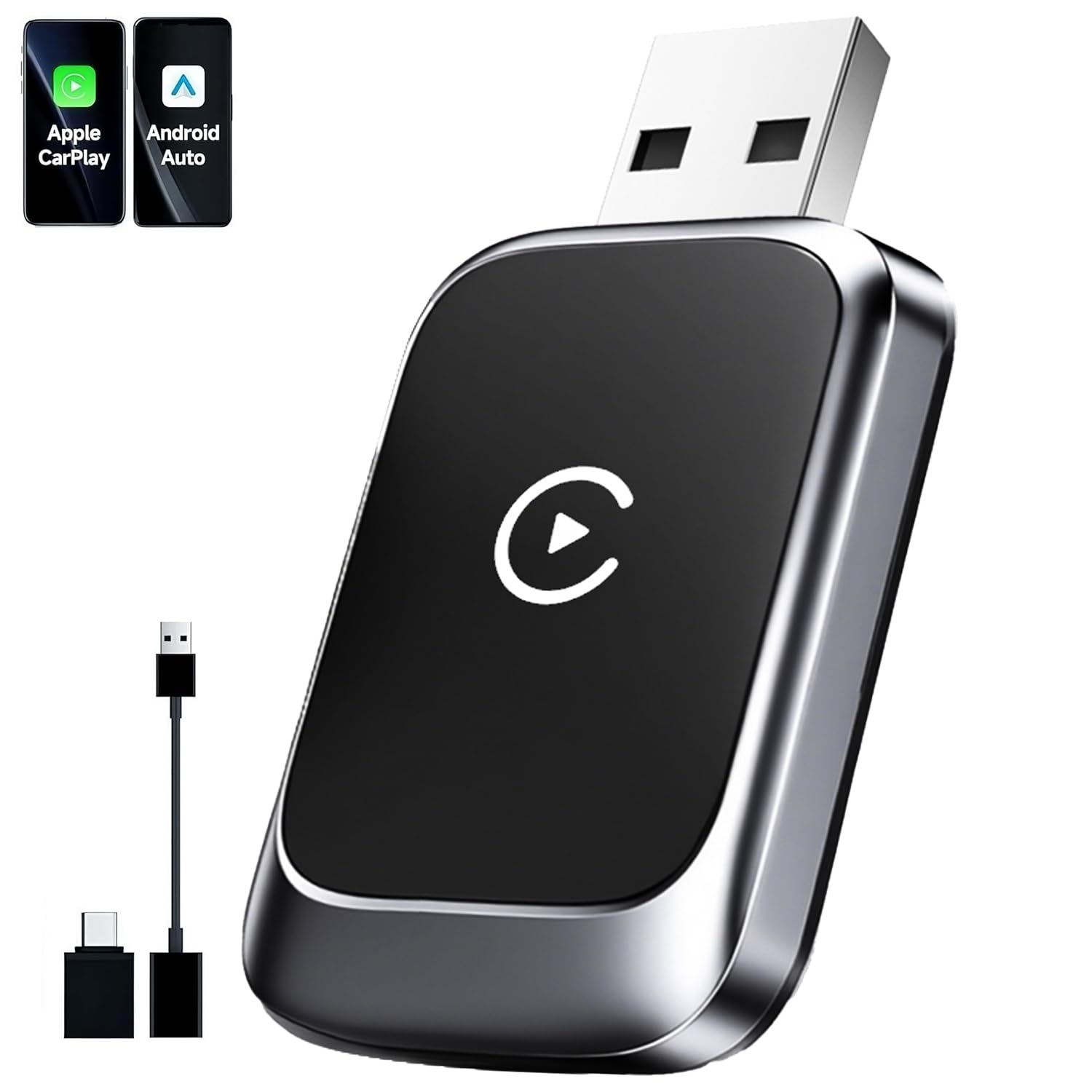 2026 Upgraded 2-in-1 Carplay Wireless Adapter, unterstützt CarPlay+Android Auto, Bluetooth 5.4 drahtlose Verbindung, Plug & Play, kompatibel mit iOS 10+/Android 11+ & Autos ab 2016