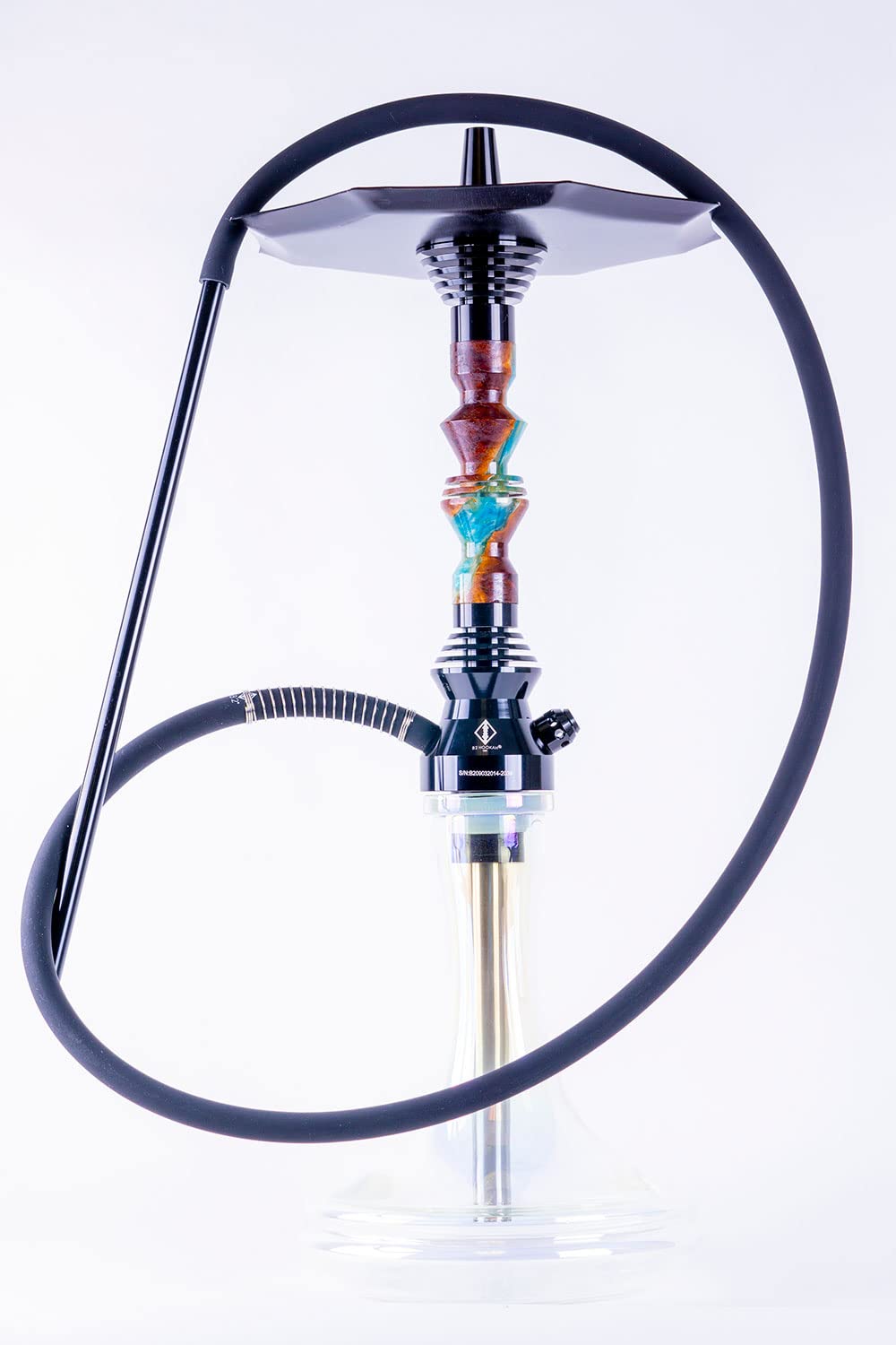 B2 Hookah Precious Cut Collection River Blues Burl Wood INCLUDES MATCHING VASE
