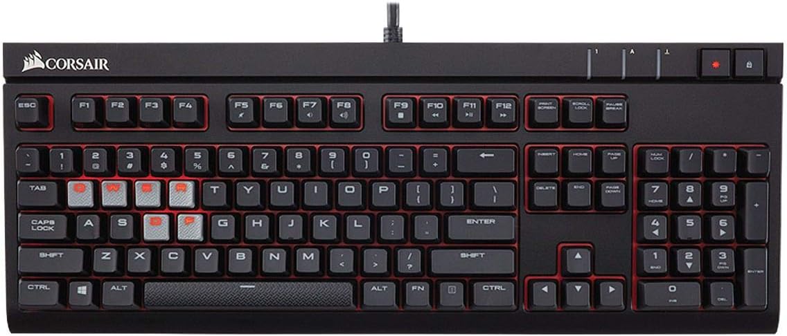 CORSAIR STRAFE Mechanical Gaming Keyboard - Red LED Backlit - USB Passthrough - Tactile and Clicky - Cherry MX Blue Switch