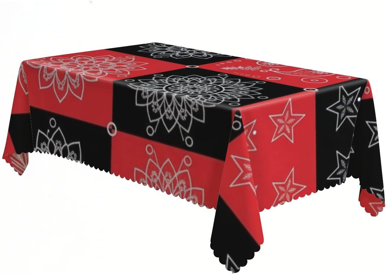 Boho Black Red Plaid Table Cloths 60x120 in, Reusable Retro Cowgirl Party Decor, 4Th Birthday Decorations Girl Coastal Party Decor for Everyday Fiesta Tea Table Cover
