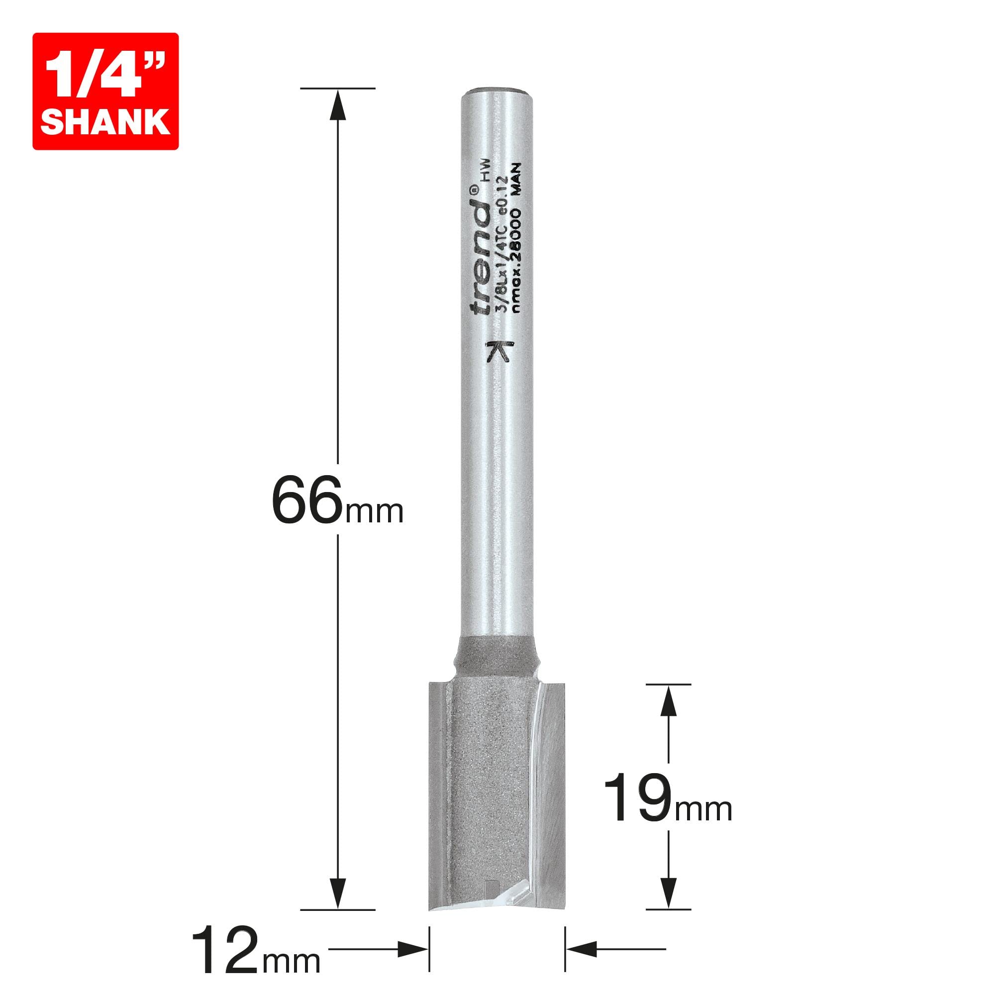 Trend Profesjonalny frez do zawiasów dwupiórowy do frezarki górnowrzecionowej, trzpień 1/4 cala, średnica cięcia 12 mm, węglik spiekany (TCT), 3/8LX1/4TC