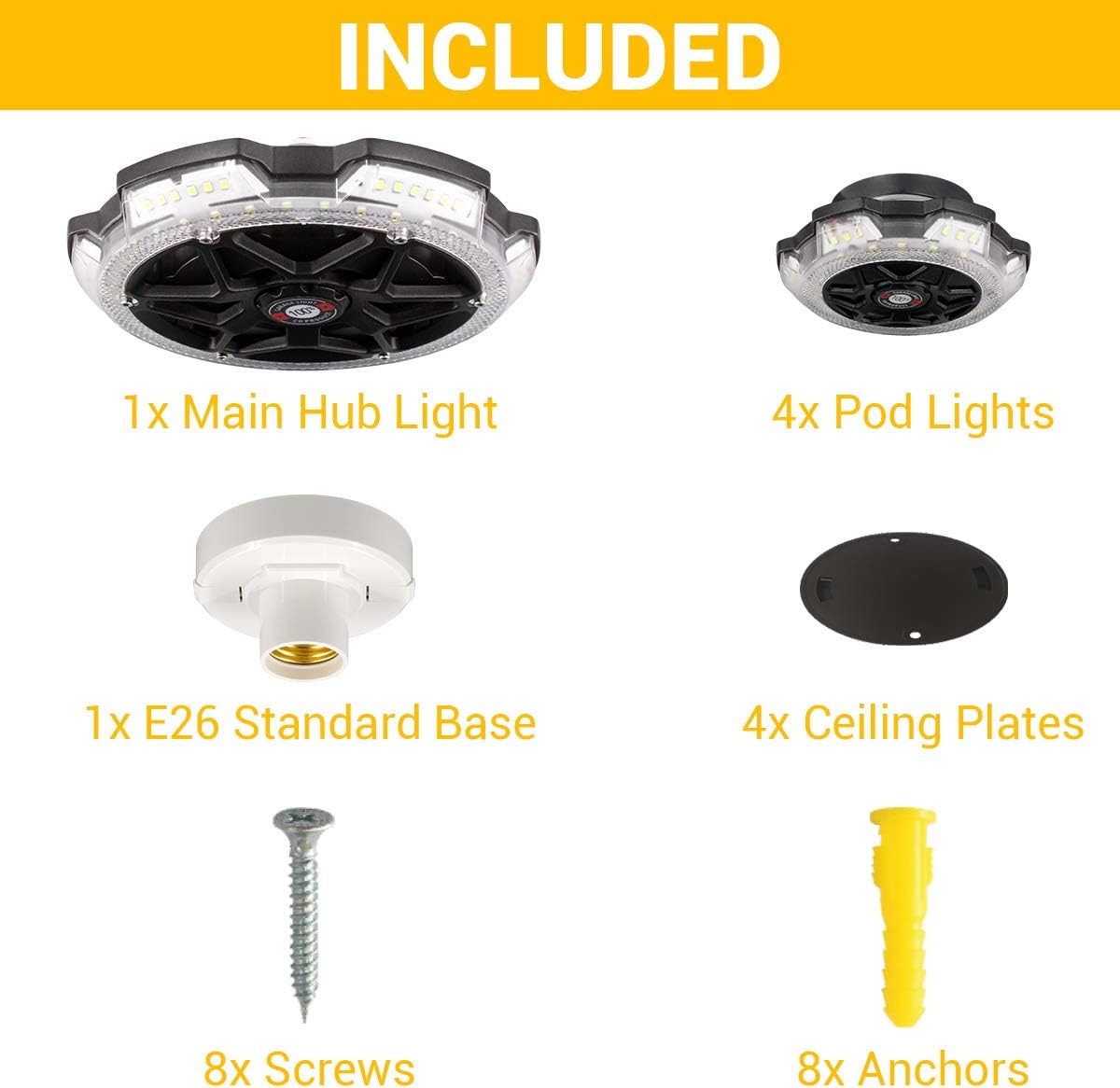 LED Garage Light, LED Shop Light for Garage Instant On High Brightness, Led Garage Lighting Garage Light Fixture High Brightness Work Lights for Garage MPI - Multi-Point Illumination - 12000 Lumens