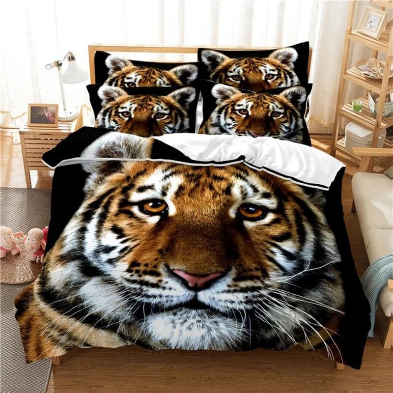 Housse de couette tigre noir pour chambre d'enfant parure déco thème animaux sauvages