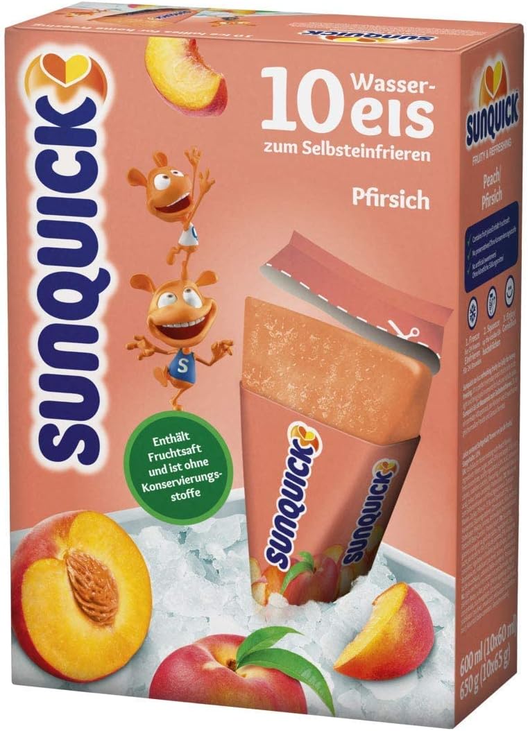 SUNQUICK flavored freezer pops/ice cream PEACH 10ct. Imported from DENMARK