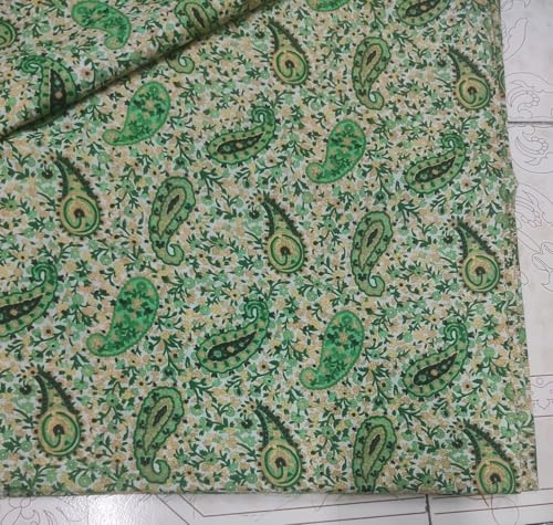 Image of Cotton Print(Unstitched Fabric for Girl /Women,Width-44 inch,Length-5 Meter,for Making Full All Over Suit,Kurti,Gown,Palazo,Dress Material,Tunics,Top,Maxi,Nighty.Free Size, Green 5 Meter