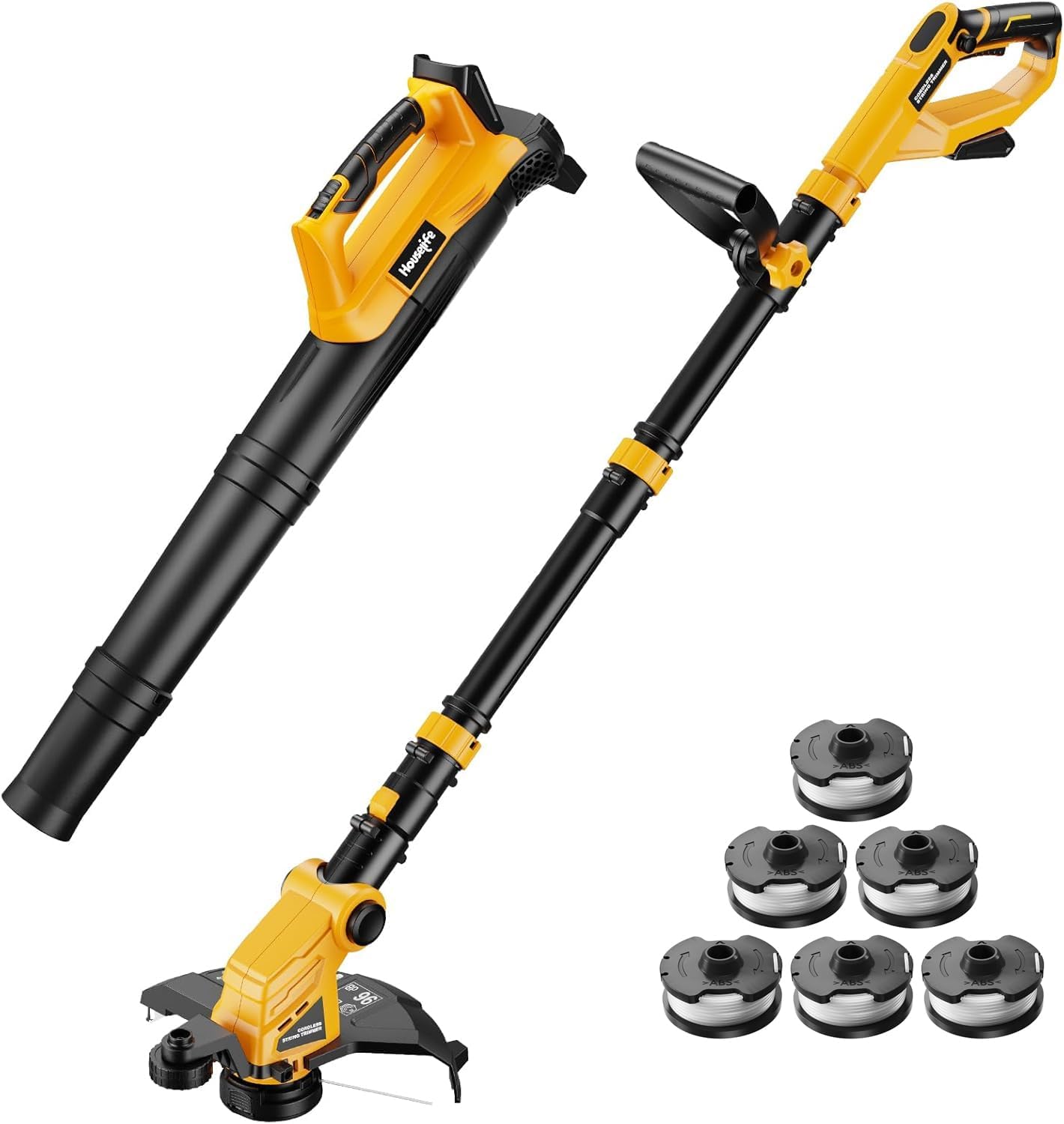 Houselife Weed Trimmer & Leaf Blower Combo Compatible with Dewalt 20V Max Battery (No Battery)+ 0.065" Trimmer Line 6-Pack Replacement for HL-ST-001D & HL-ST-002D, 12" Auto Feed Lawn Edger